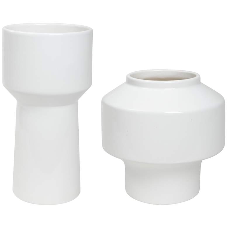 Image 2 Illumina 10" High Gloss White Glaze Ceramic Vases Set of 2