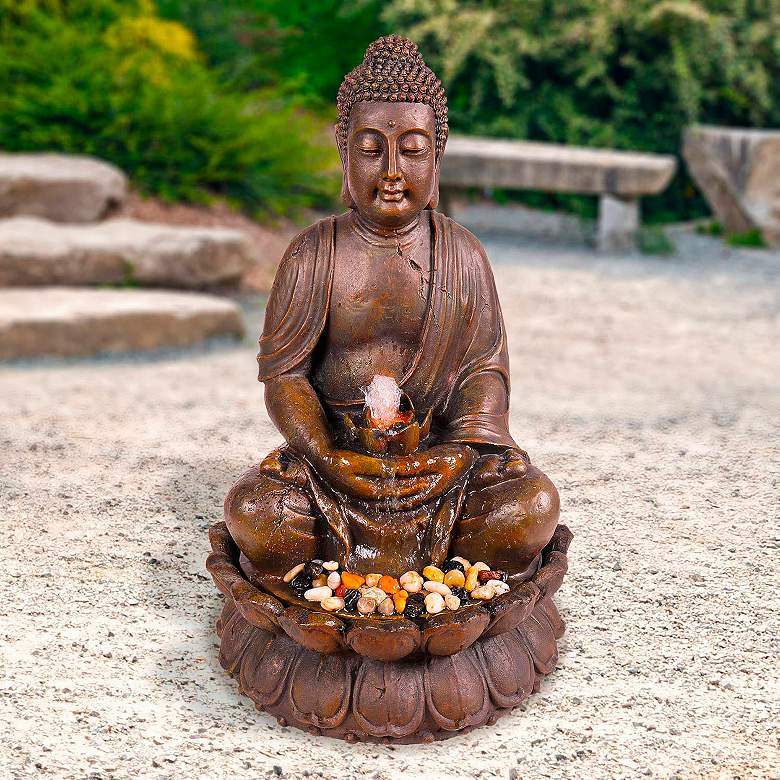 Image 2 Illuminated Buddha Bronze Outdoor Fountain with LED Light