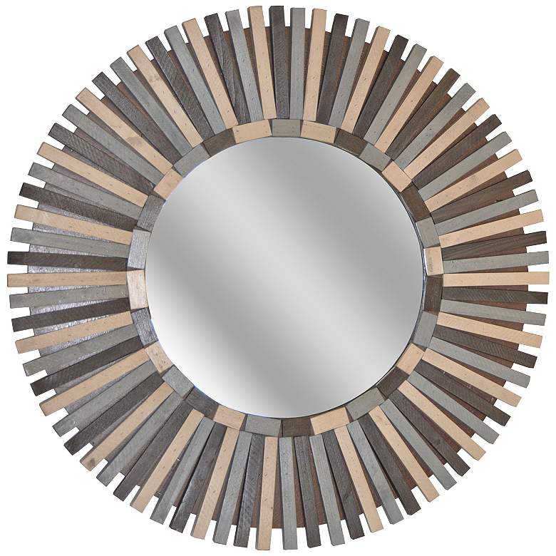 Image 1 Illusion Slated Wood 31 1/2 inch Round Wall Mirror