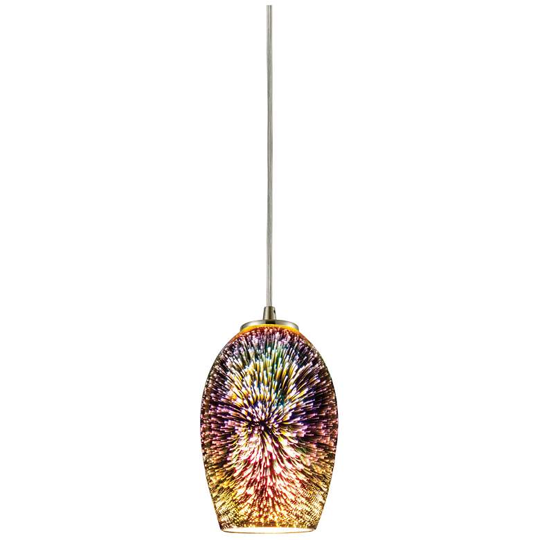 Image 1 Illusions 5" Wide 1-Light Pendant - Satin Nickel with Fireworks Glass