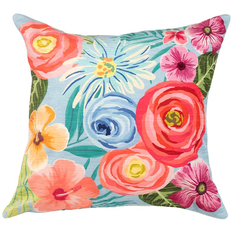 Image 2 Illusions Flower Garden Blue 18 inch Square Outdoor Throw Pillow