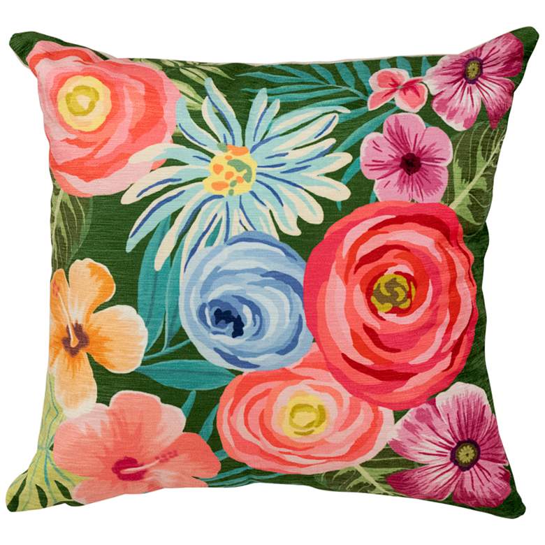 Image 1 Illusions Flower Garden Green 18 inch Square Throw Pillow