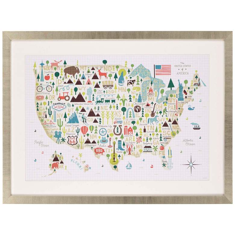 Image 1 Illustrated USA 45" Wide Framed Wall Art