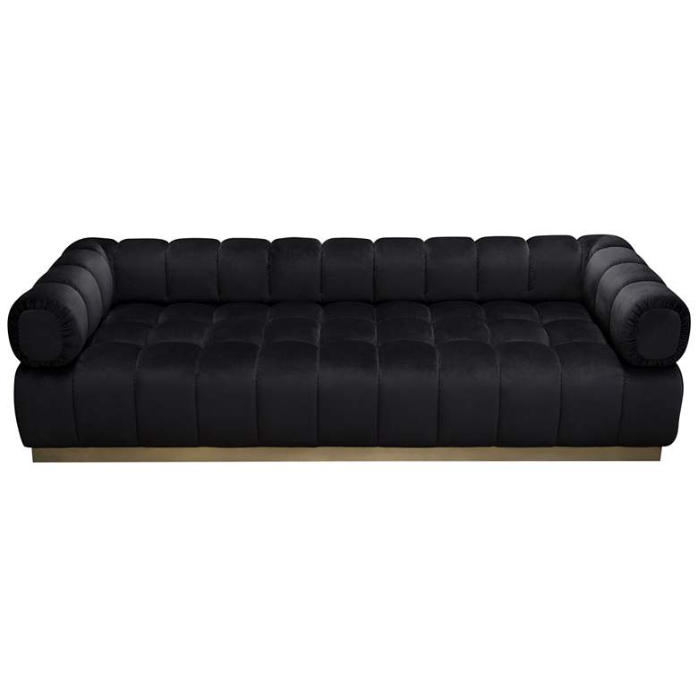Image 1 Image 97 inch Wide Platinum Black Velvet Tufted Low Profile Sofa