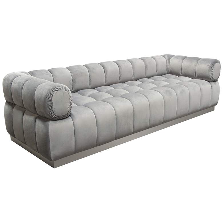 Image 1 Image 97" Wide Platinum Gray Velvet Tufted Low Profile Sofa