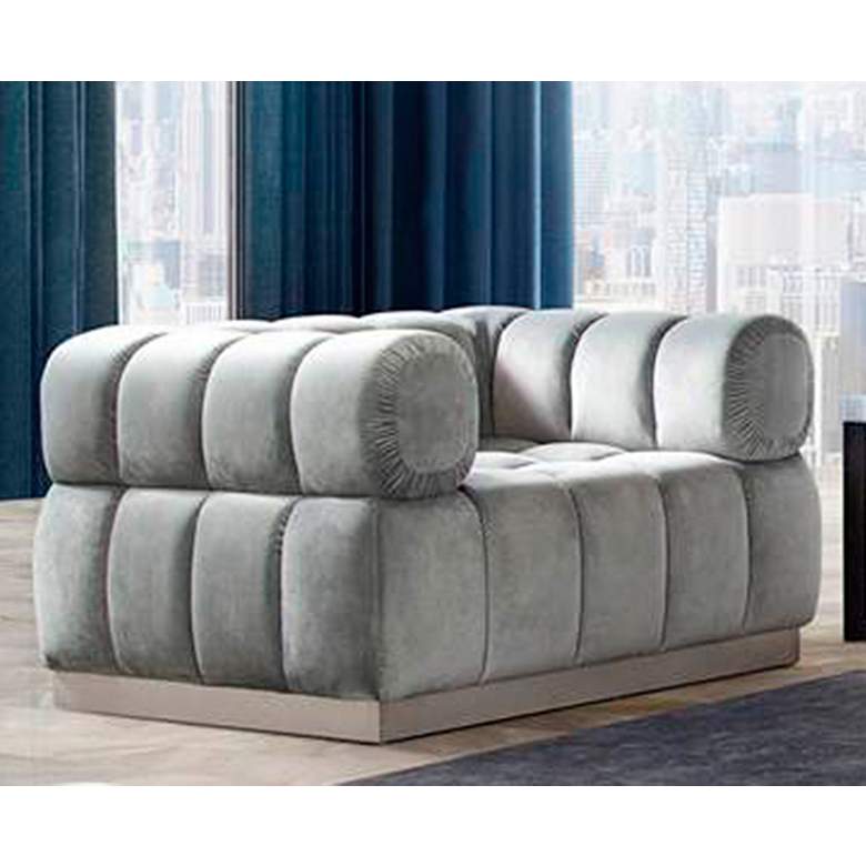 Image 1 Image Platinum Gray Velvet Tufted Low Profile Armchair