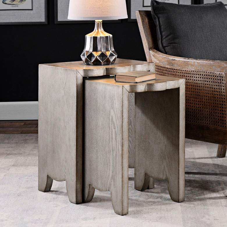 Image 1 Imala 18" Wide Burnished Silver Nesting Tables - 2-Piece Set