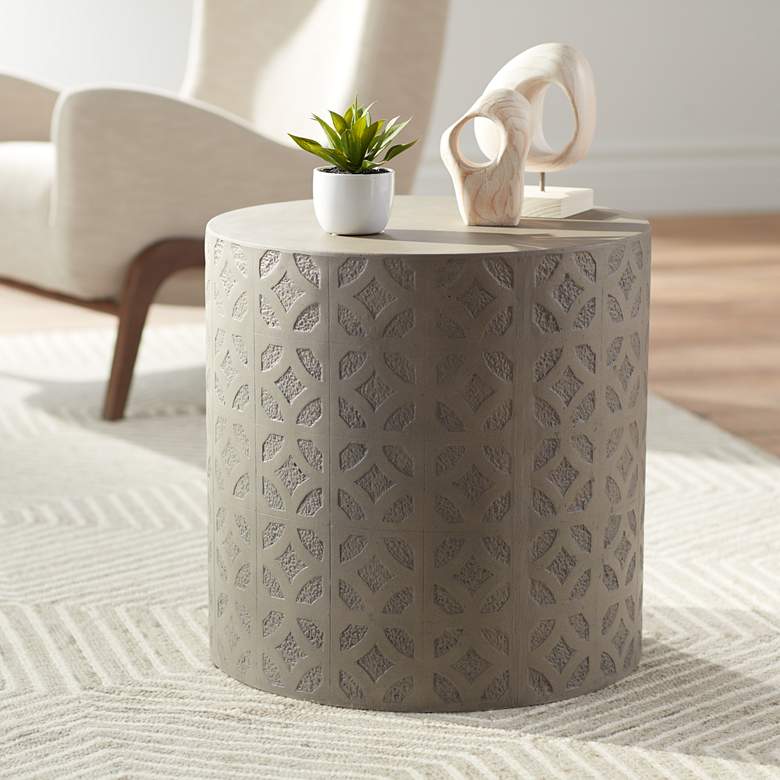 Image 2 Imani Cement Drum Natural Concrete Indoor-Outdoor Modern Side Table
