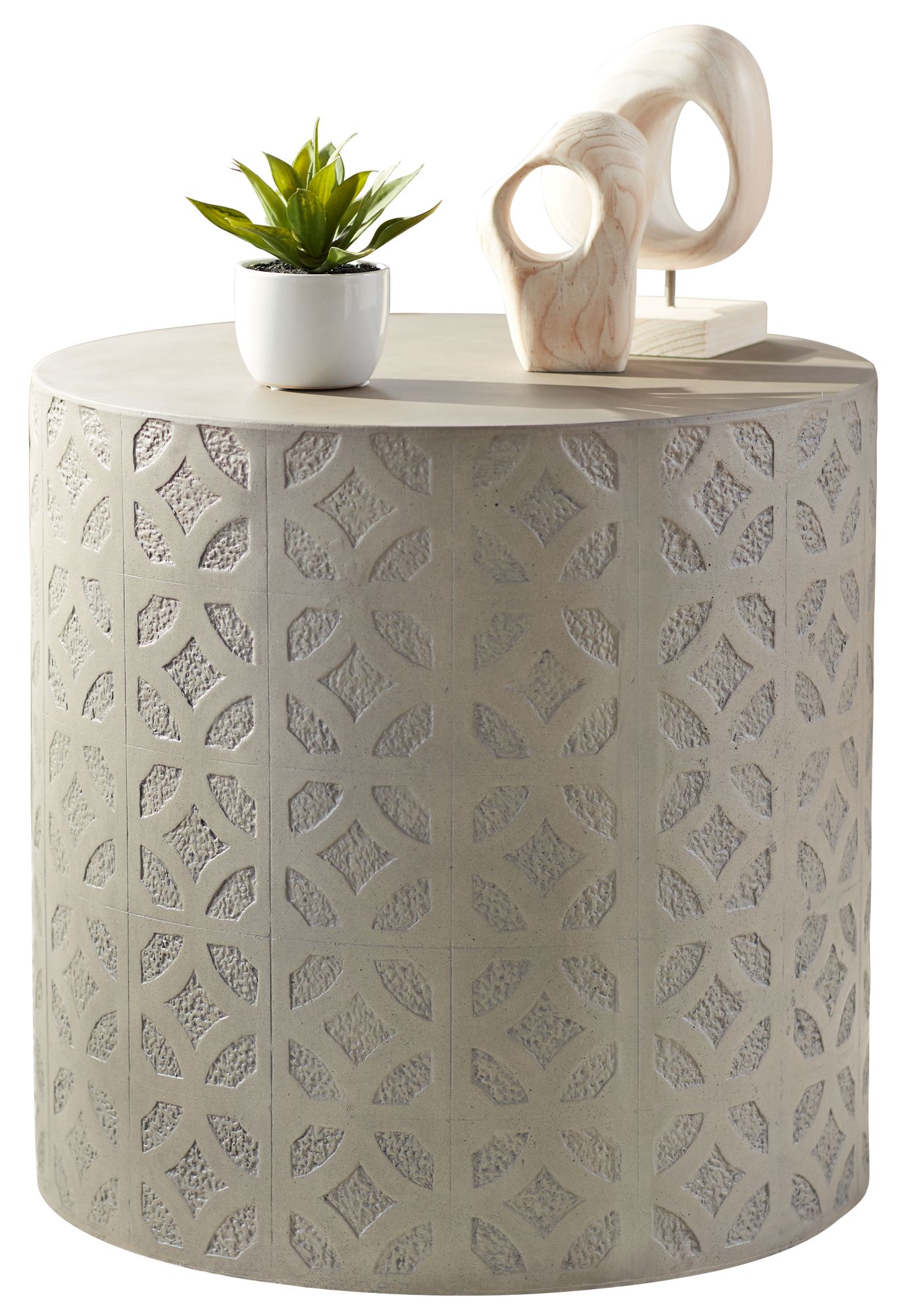 Imani Cement Drum Natural Concrete IndoorOutdoor Modern Side Table