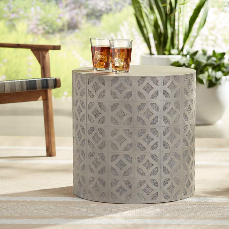 Imani Cement Drum Natural Concrete Indoor-Outdoor Modern Side Table more views
