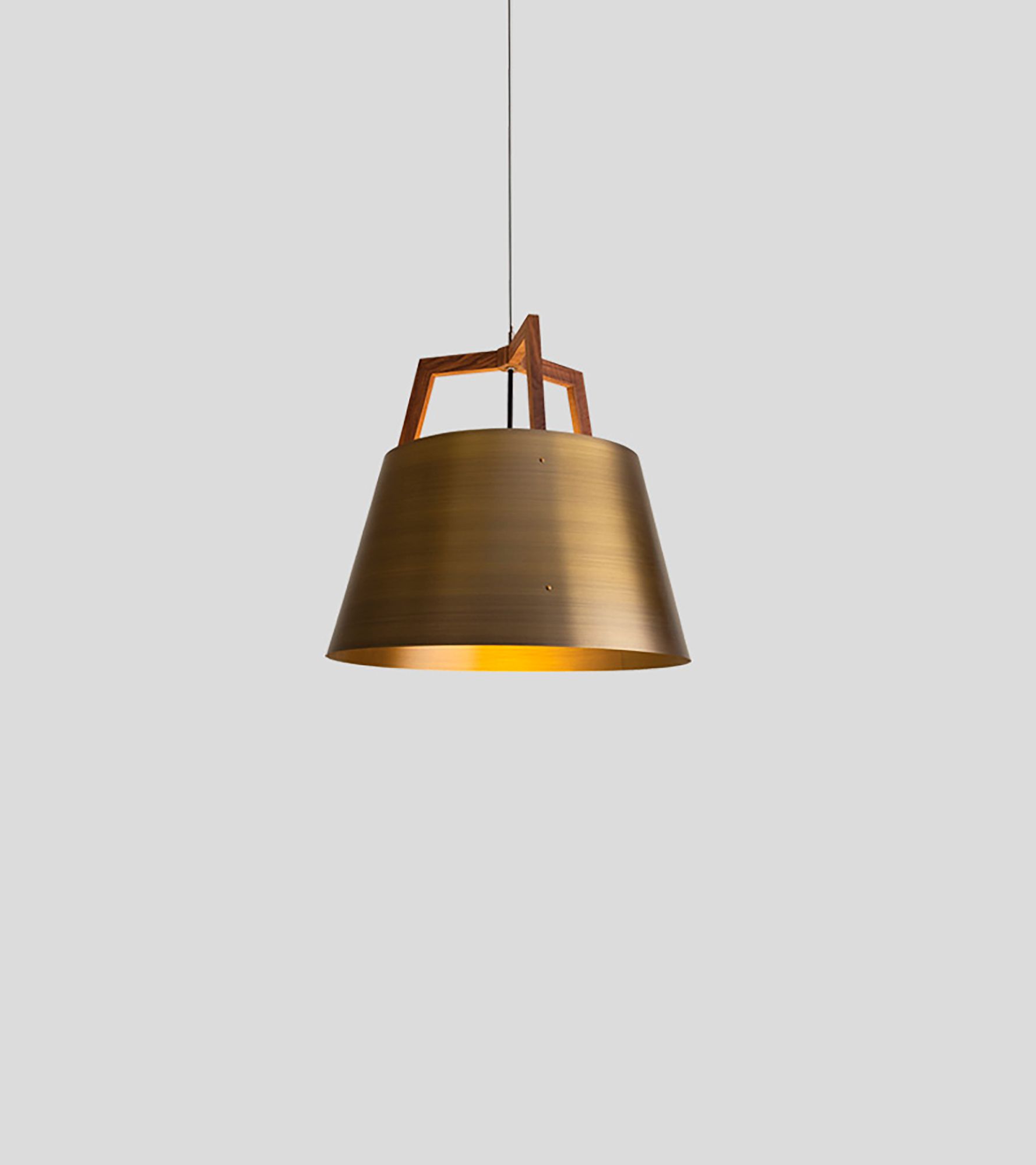 Image 3 Imber 17" Walnut Corded 3500K LED Pendant w/ Distressed Brass Shade more views