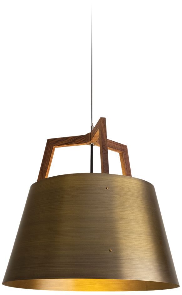 Imber 17" Walnut Rigid 3500K LED Pendant w/ Distressed Brass Shade