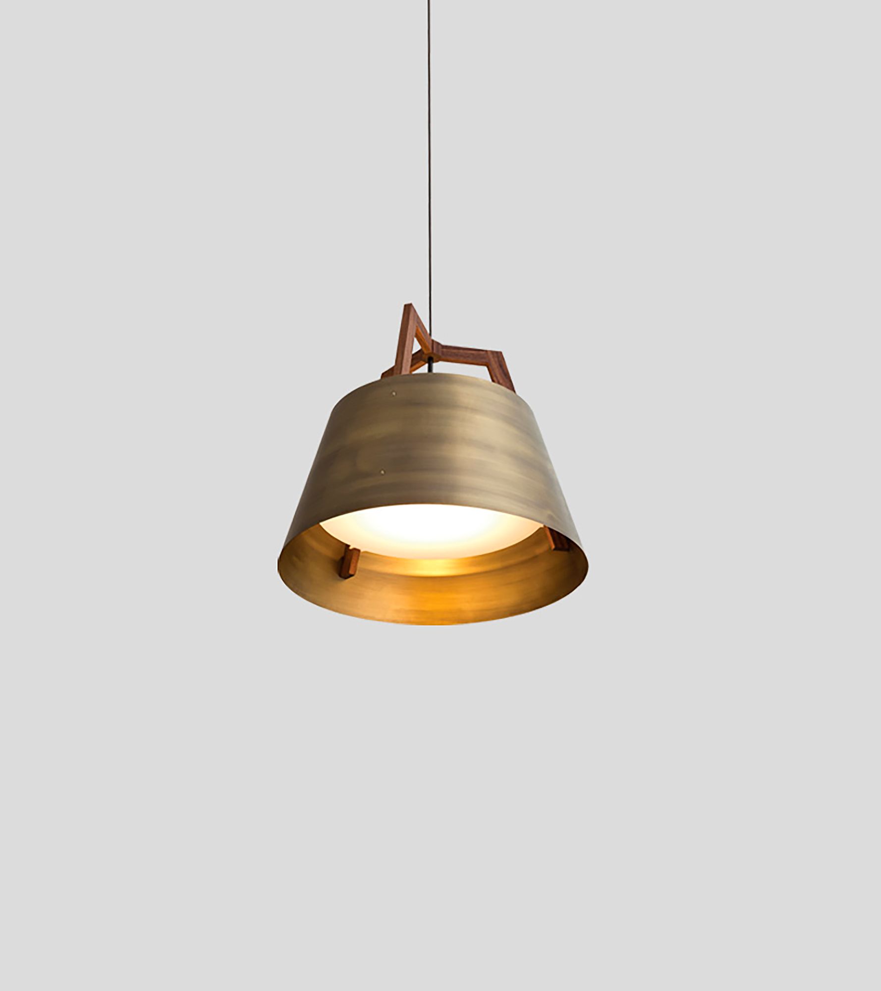 Image 4 Imber 17" Walnut Rigid 3500K LED Pendant w/ Distressed Brass Shade more views
