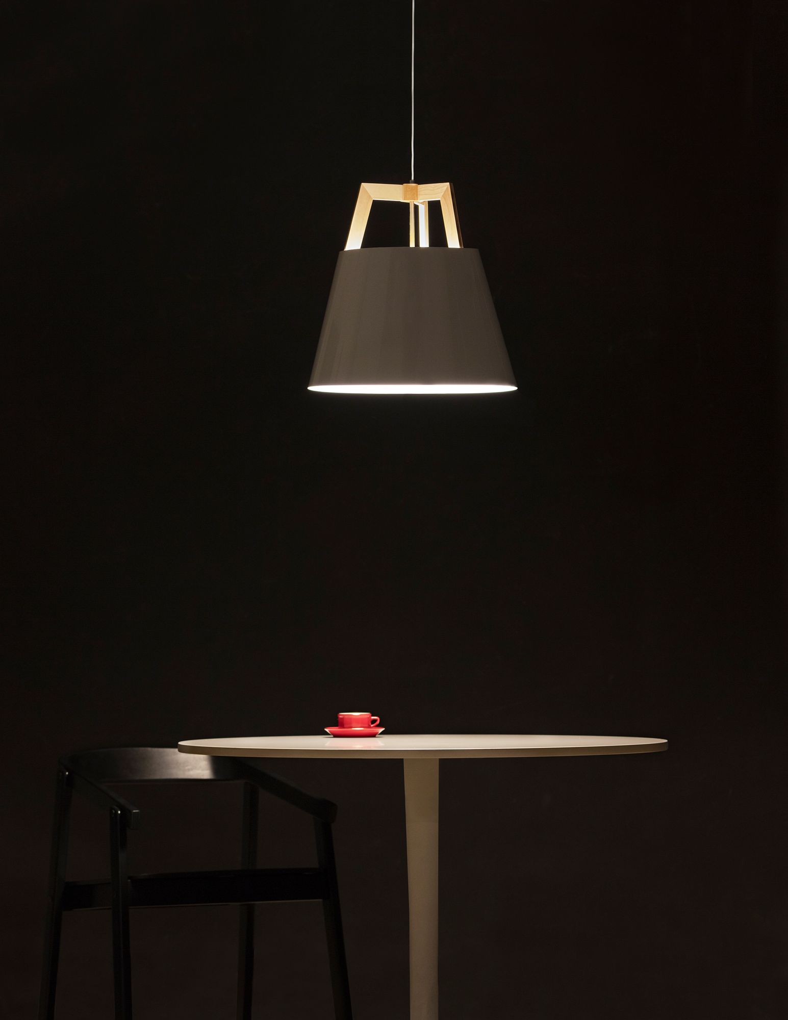 Image 3 Imber 17" White Oak Rigid Pendant w/ Black & White Shade & more views