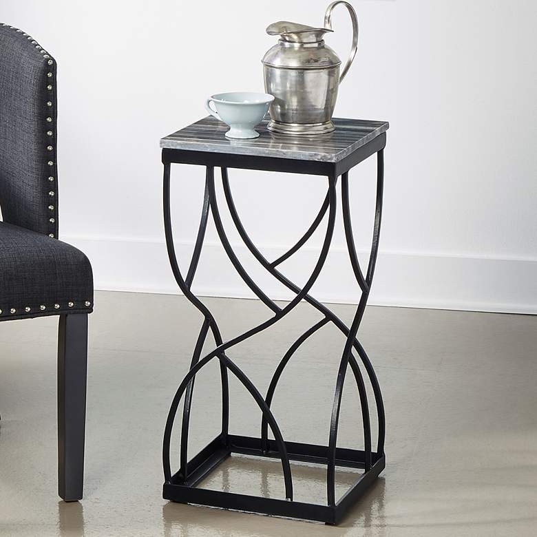 Image 1 Imogen 12" Wide Gray Stone and Black Powder Accent Table