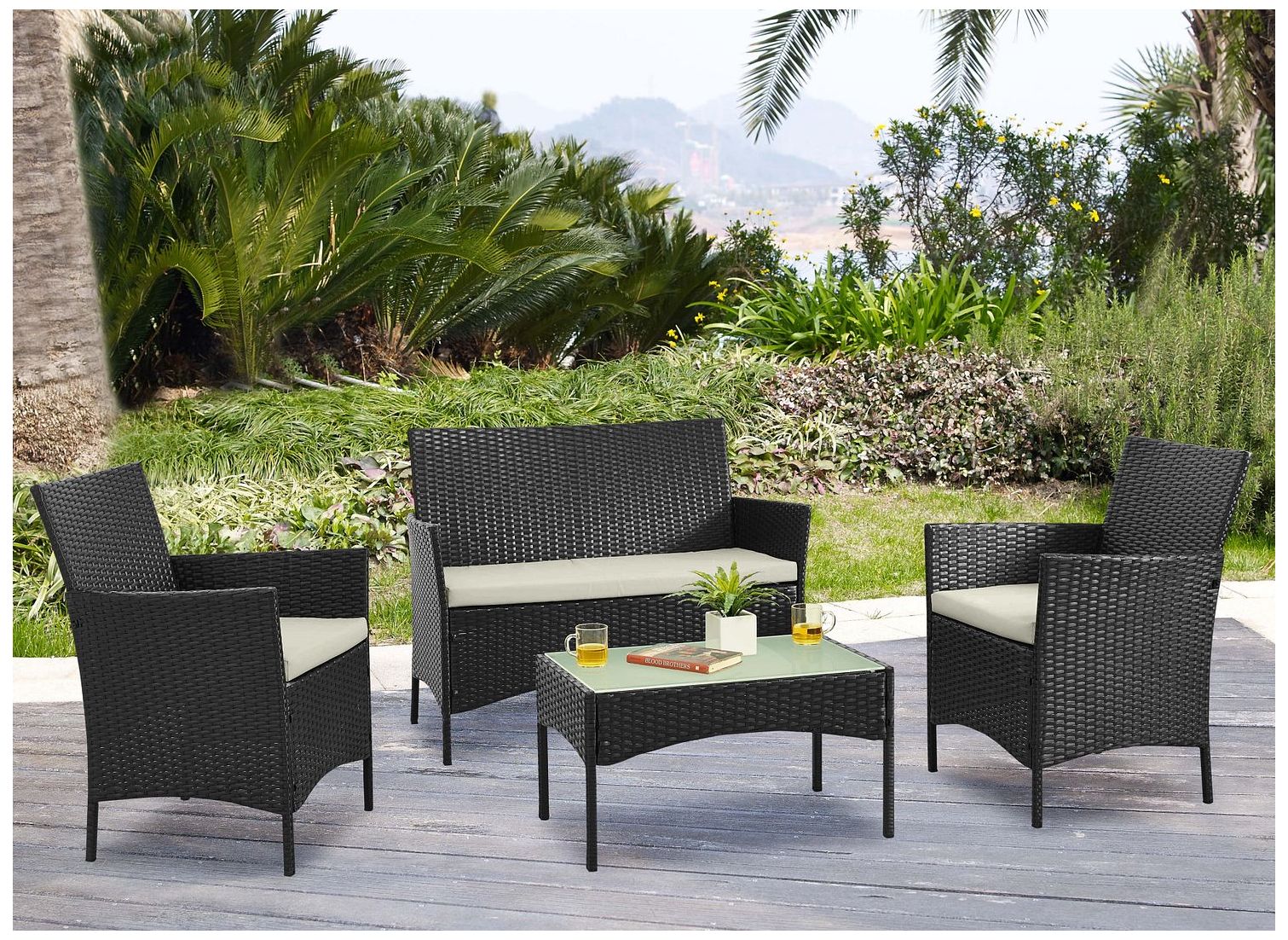 Image 2 Imperia Patio 4-Person Conversation Set with Coffee Table Cream Cushions more views