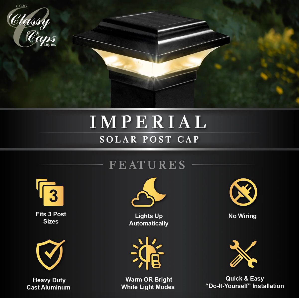 Image 7 Imperial Black Solar Powered LED Outdoor Post Cap more views