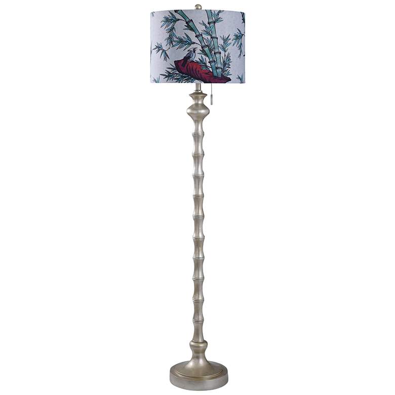Image 1 Imperial Silver Floor Lamp with Blue and Red Fabric Shade