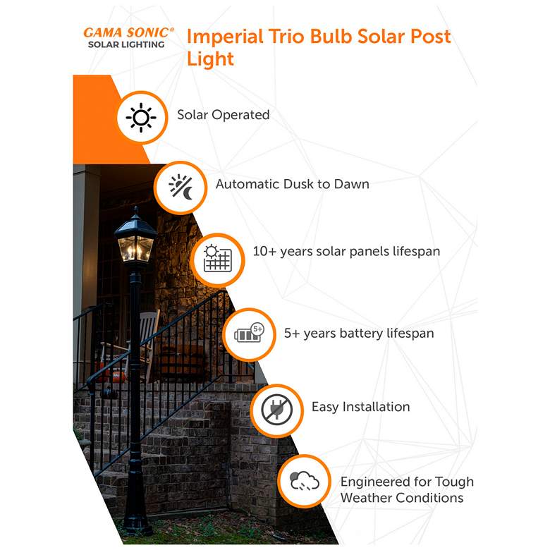 Image 5 Imperial Trio Bulb Solar Post Light w/Trapezoid Panels more views