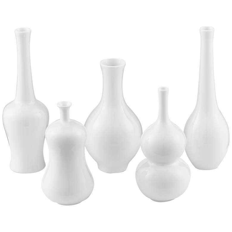 Image 1 Imperial White 8" High Porcelain Decorative Vases Set of 5
