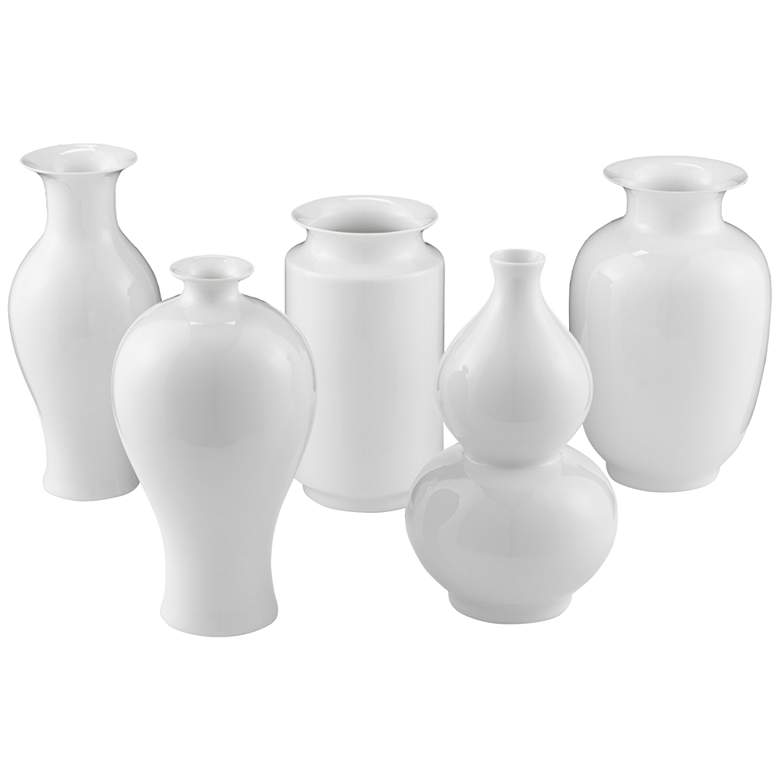 Image 1 Imperial White 9 1/4 inchH Porcelain Decorative Vases Set of 5