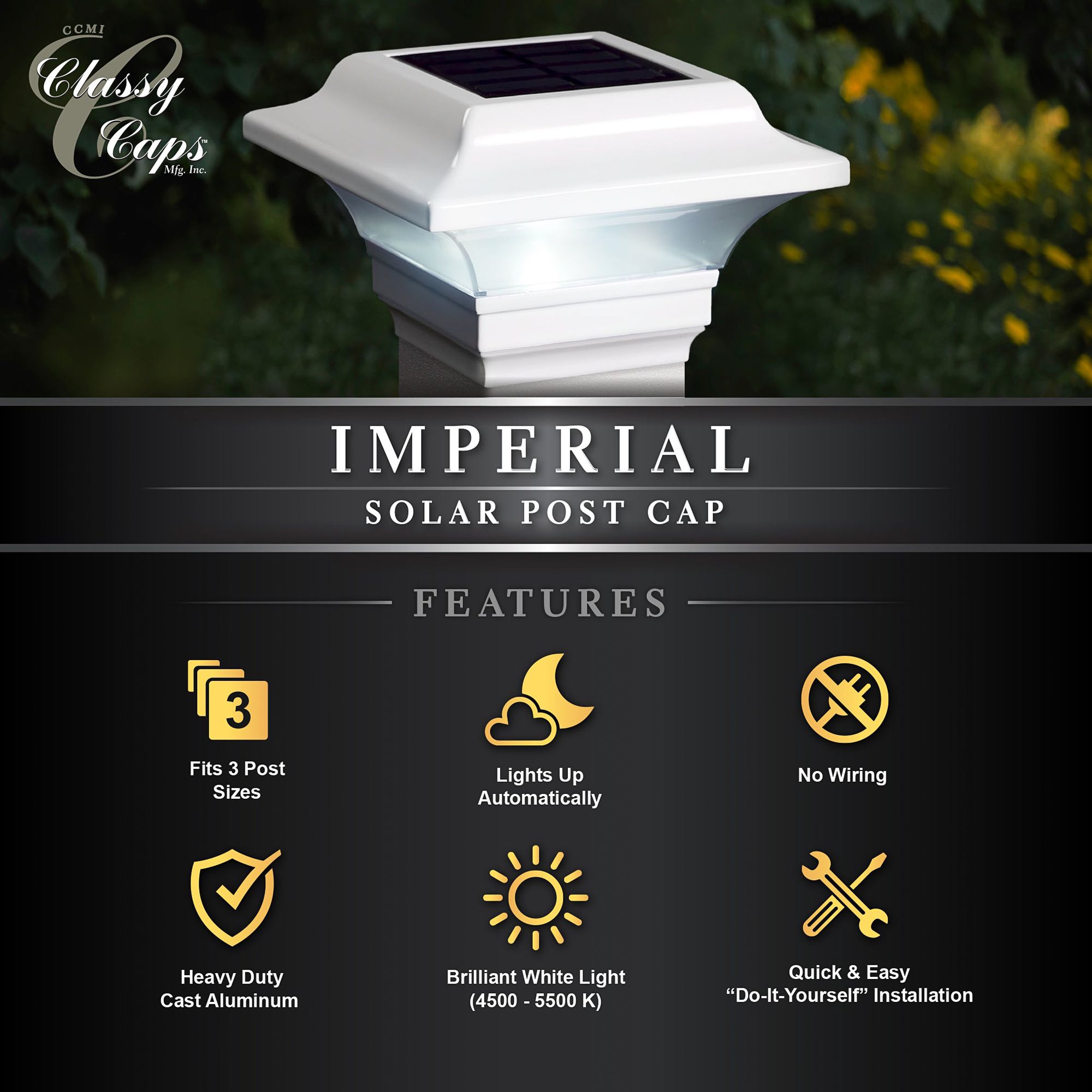 Watch A Video About the Imperial White Solar Powered LED Outdoor Post Cap