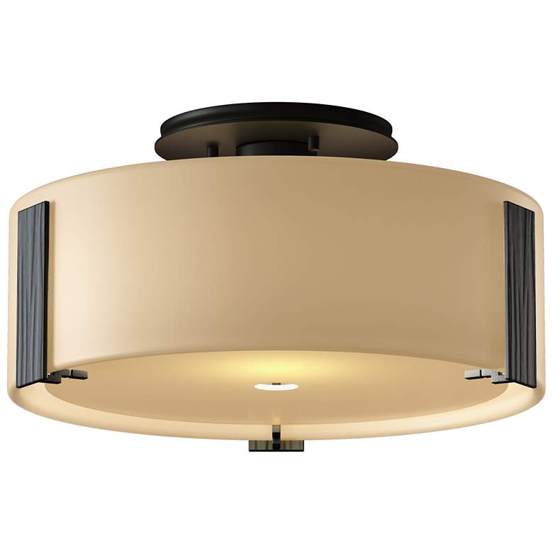 Image 1 Impressions 11.8" Wide Black Semi-Flush With Opal Glass Shade