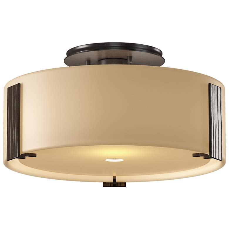 Image 1 Impressions 11.8" Wide Bronze Semi-Flush With Opal Glass Shade