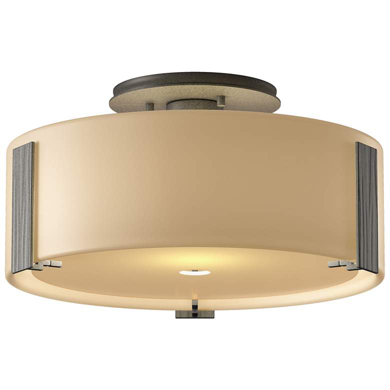 Image 1 Impressions 11.8" Wide Natural Iron Semi-Flush With Opal Glass Shade