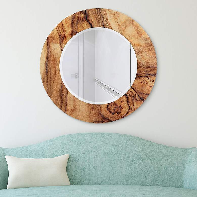Image 1  inchForest inch Free Floating Printed Glass 36 inch Round Wall Mirror