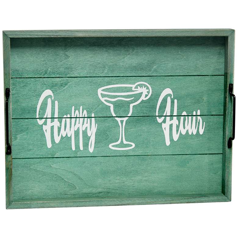 Image 2 "Happy Hour" Aqua Wash Decorative Wood Serving Tray