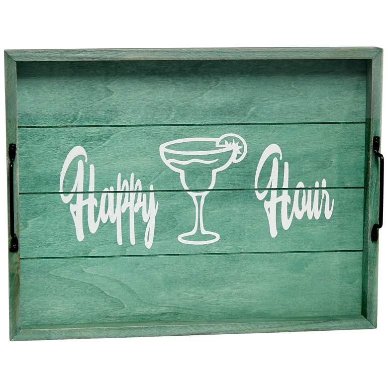 Image 2  inchHappy Hour inch Aqua Wash Decorative Wood Serving Tray