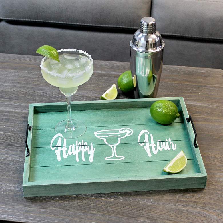 Image 1  inchHappy Hour inch Aqua Wash Decorative Wood Serving Tray