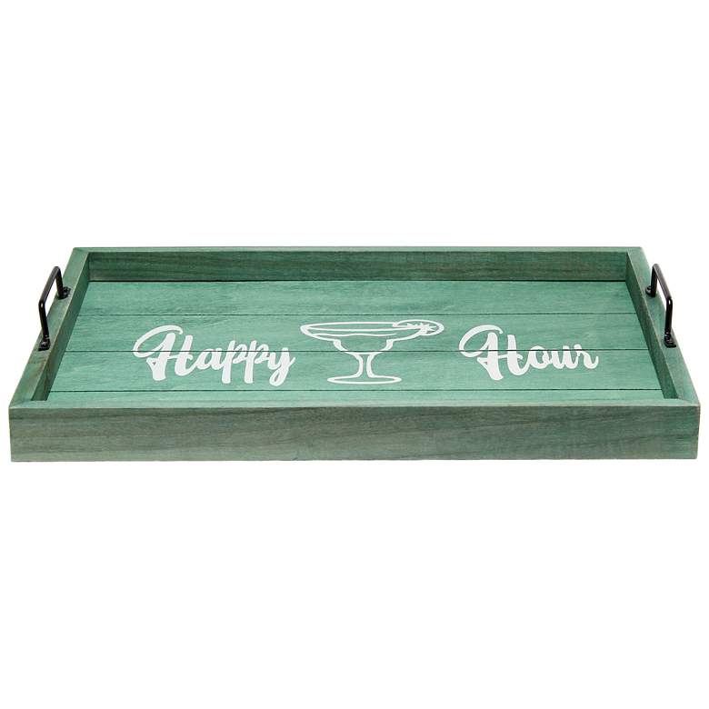 Image 5 "Happy Hour" Aqua Wash Decorative Wood Serving Tray more views