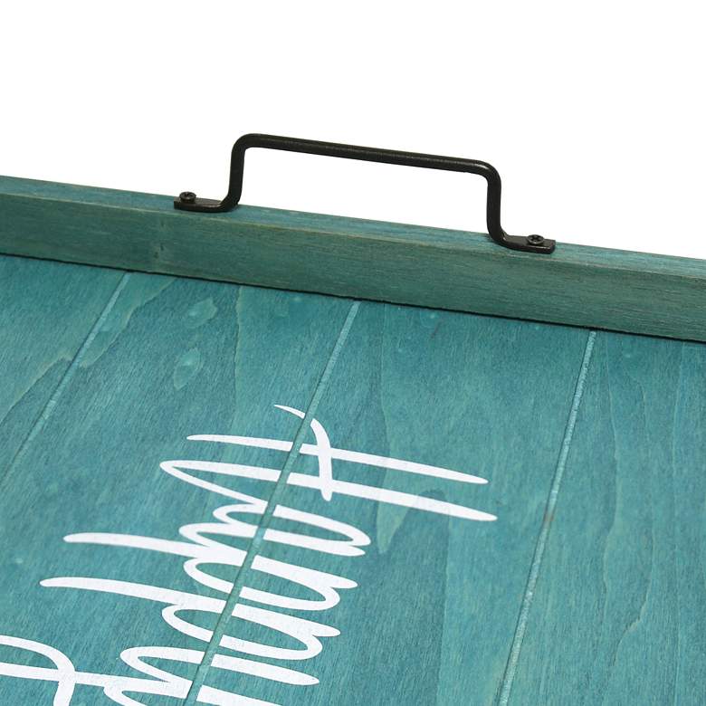 Image 3 "Happy Place" Blue Wash Decorative Wood Serving Tray more views