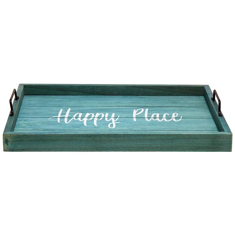 Image 5 "Happy Place" Blue Wash Decorative Wood Serving Tray more views