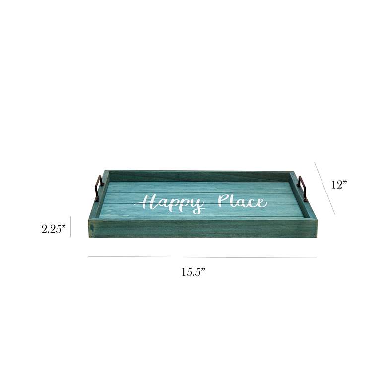 Image 7 "Happy Place" Blue Wash Decorative Wood Serving Tray more views