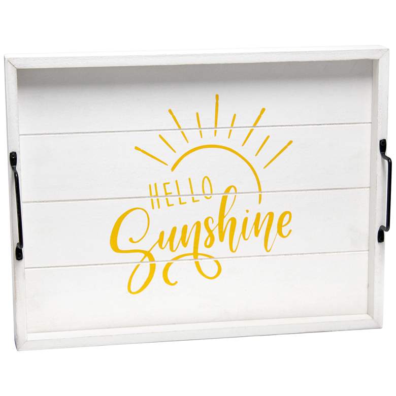 Image 2 "Hello Sunshine" White Wash Decorative Wood Serving Tray
