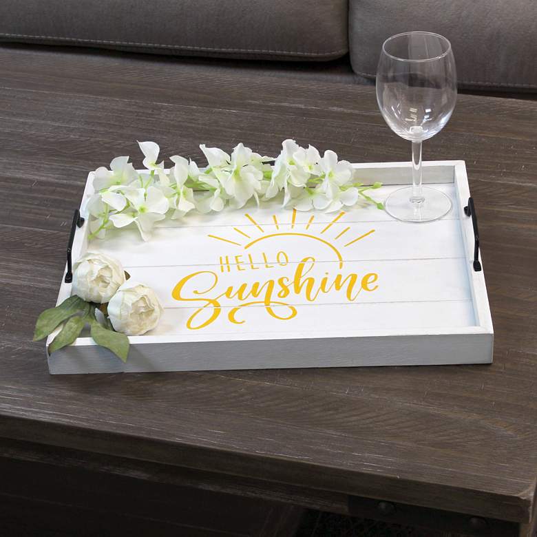 Image 1 "Hello Sunshine" White Wash Decorative Wood Serving Tray
