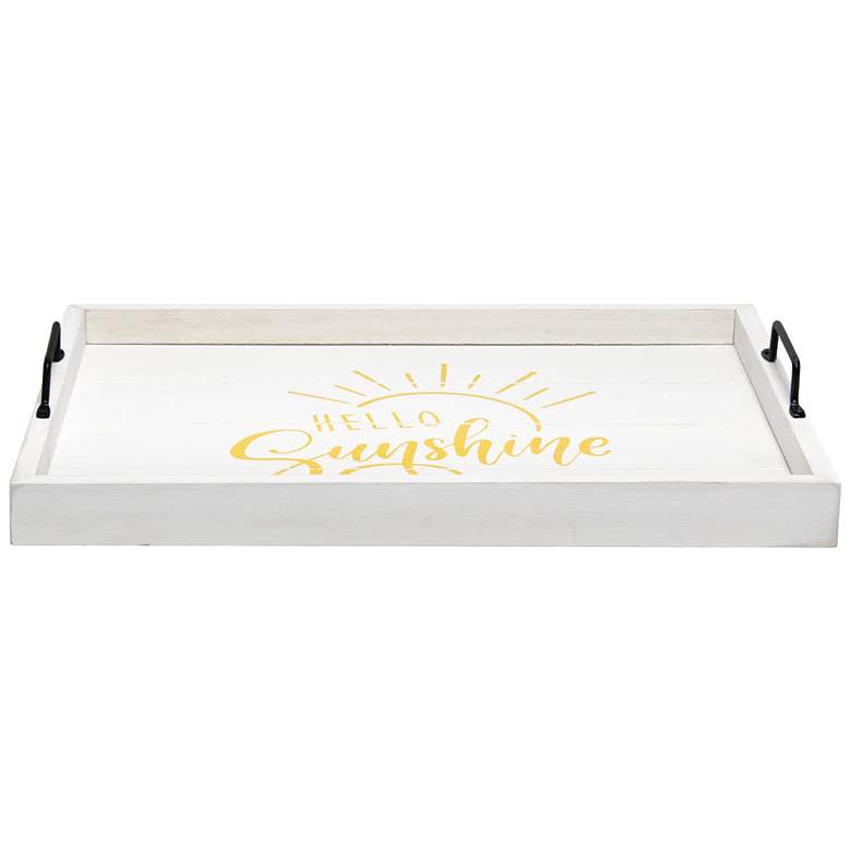 Image 3 "Hello Sunshine" White Wash Decorative Wood Serving Tray more views