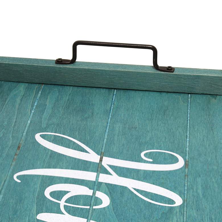Image 3 "Home" Blue Wash Decorative Wood Serving Tray with Handles more views