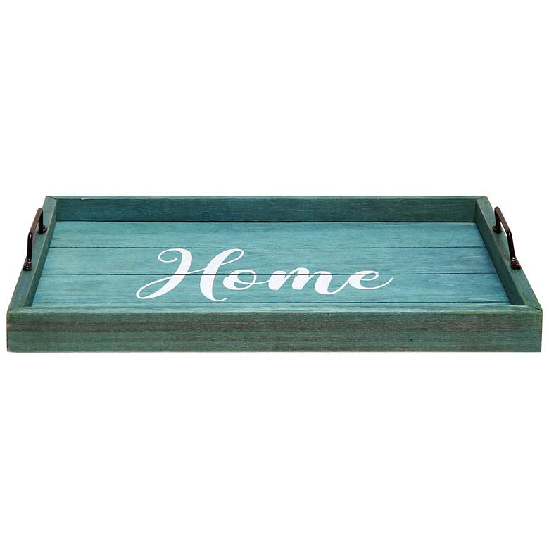 Image 5 "Home" Blue Wash Decorative Wood Serving Tray with Handles more views