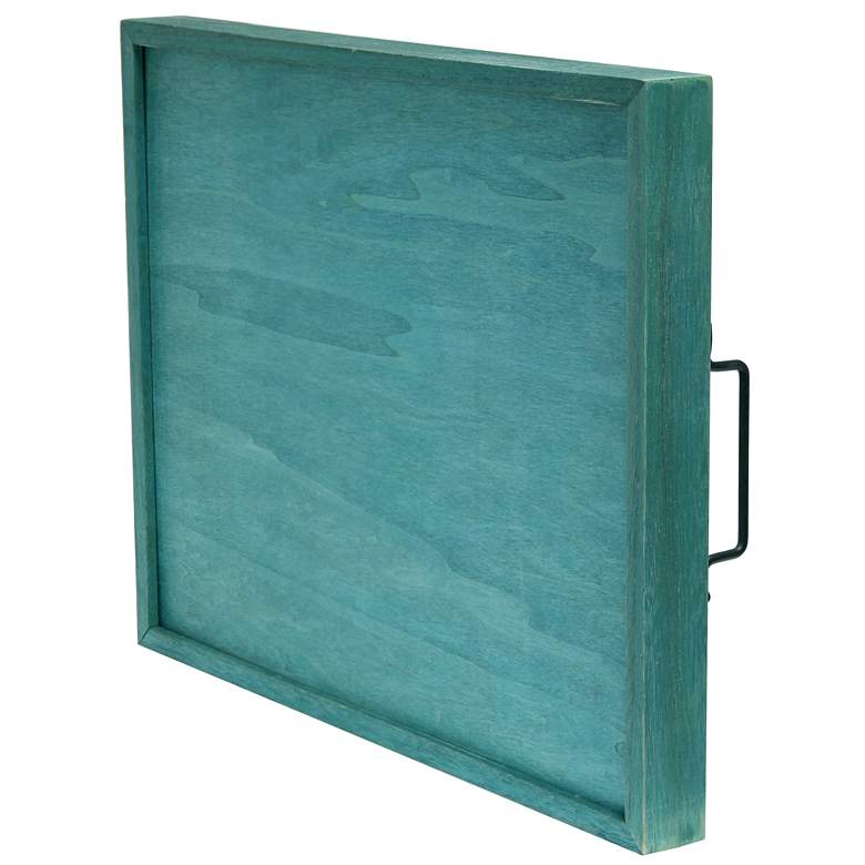 Image 6 "Home" Blue Wash Decorative Wood Serving Tray with Handles more views
