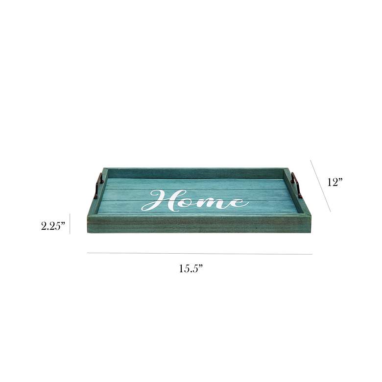 Image 7 "Home" Blue Wash Decorative Wood Serving Tray with Handles more views