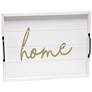 "Home" White Wash Decorative Wood Serving Tray with Handles