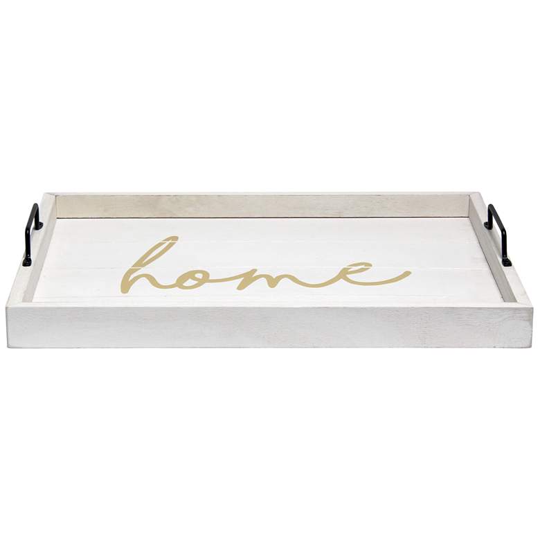 Image 2  inchHome inch White Wash Decorative Wood Serving Tray with Handles more views