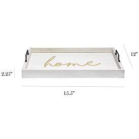 Image5 of "Home" White Wash Decorative Wood Serving Tray with Handles more views