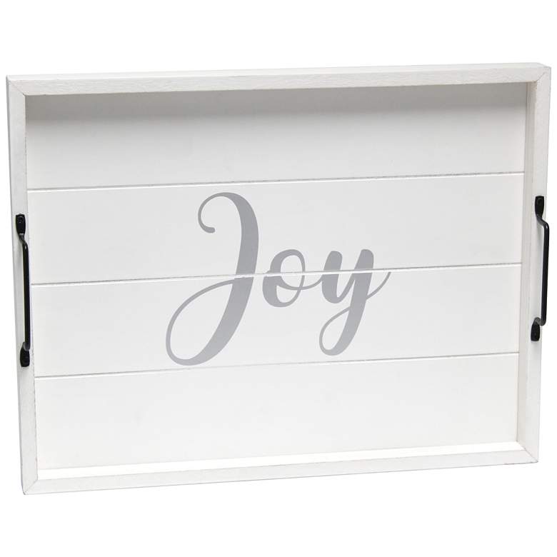 Image 2 "Joy" White Wash Decorative Wood Serving Tray with Handles