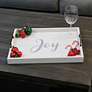 "Joy" White Wash Decorative Wood Serving Tray with Handles