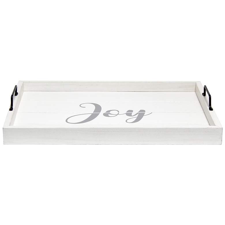 Image 5 "Joy" White Wash Decorative Wood Serving Tray with Handles more views